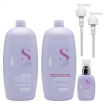 Kit Alfaparf Semi Di Lino Smooth Smoothing - Shampoo & Condicionador 1 Litro + Cream Leave-In 125ml + Válvula Pump