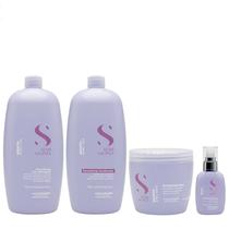 Kit Alfaparf Semi Di Lino Smooth Smoothing - Shampoo & Condicionador 1 Litro + Máscara 500ml + Cream Leave-In 125ml
