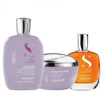 Kit Alfaparf Smooth Shampoo 250ml Máscara 200ml Óleo 100ml Hidratação Brilho Controle de Frizz