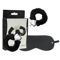 KIT Algemas Preta + Venda Tapa Olhos Preta Couro - Bondage - BDSM - Sadomasoquismo Dominatrixx Arredondada
