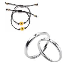 Kit Alianças Sol Lua Prateado + 2 Pulseiras Girassol Casal02