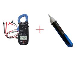 Kit Alicate Amperímetro Mini Cat 600v+Detector Tensão Minipa