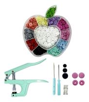 Kit Alicate Azul Turquesa De Aplicar Botões Plásticos de Pressão + 130 Botões Rita Coloridos 12mm