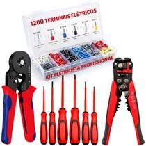 Kit Alicate Crimpar Prensa Terminal Decapador 1200 Ilhós Tubular Chaves Isoladas