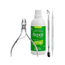 Kit Alicate Cuticula Inox Cutemax Amaciante Repos 150ml Espátula e Palito Ponta Dupla