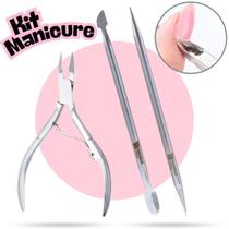 Kit Alicate Cutícula + Palito + Espátula Empurrador Unha Manicure Pedicure Afiado Profissional Aço Inox - Pegweb