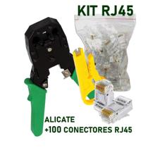 Kit Alicate de Crimpar Cabo de Rede RJ45 mais 100 unid. conectores RJ45 Macho