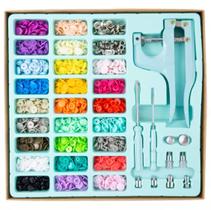 Kit Alicate de Pressão 3 em 1 Azul com 250 Botões de Plástico, Ilhós e Botões de Metal