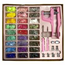 Kit alicate de pressão 3 em 1 rosa com 250 botões de plástico, ilhós e botões de metal