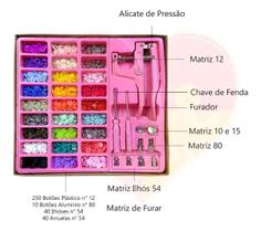 Kit Alicate De Pressão 3 Em 1 Rosa Prega botões Plástico 10mm 12mm e 15mm Ilhós 54 e Botão de Metal