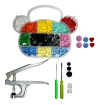 Kit Alicate De Pressão Prega Botão Plástico + Box Organizador com 120 Botões Rita Coração 10mm 12mm