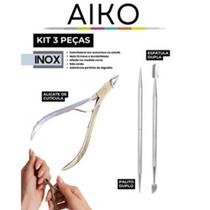 Kit Alicate de Unha Cutícula + Espátula Dupla + Palito Em Aço Inox