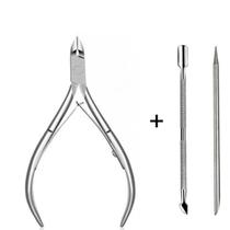 Kit Alicate De Unhas + Espatulas Inox De Cutícula e palito de inox Design 3 peças profissional