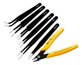 Kit Alicate Eletrônica Precisão + Jogo De 6 Pinça Manutenção