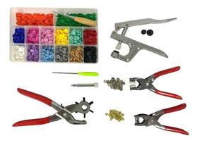 Kit Alicate Para Aplicar Botões de Pressão Plástico 280 Botões Ritas 12mm Alicate Botão 35 Ilhós 54