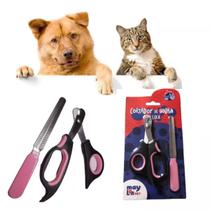 Kit Alicate Pet Tesoura Corte De Unhas Cães E Gatos+ Lixa