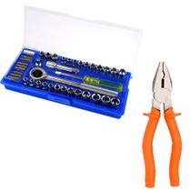 Kit Alicate Universal Isolado 8" + Jogo de 40 Soquetes com Pontas Bits Catraca e Adaptador