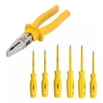 Kit Alicate Universal Profissional 8 Polegadas e Jogo Chaves De Fenda Philips Isolado Ponta Imantada magnetizado Imã 1000V Vonder Kit Alicate Universal Profissional 8 Polegadas e Jogo Chaves De Fenda Philips Isolado Ponta Imantada magnetizado Imã 1000V Vonder