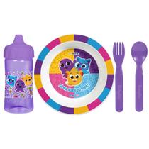 Kit Alimentação 4 Peças Bolofofos Roxo Prato Bowl Copo 400ml e Talheres - BabyGo