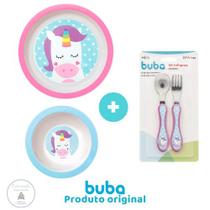 Kit alimentacao 4 peças para bebê Buba introdução alimentar prato bowl kit talher colher e garfo