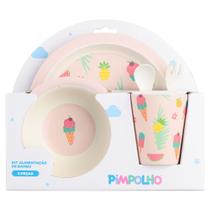 Kit Alimentação 5 Peças: Prato, Tigela, Copo, Garfo e Colher Fibra de Bambu Feminino - Pimpolho
