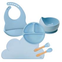 Kit Alimentação Bebê 5 Peças Silicone Babador, Bowl, Talheres, Pratinho e Jogo Americano Buba