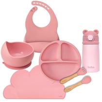 Kit Alimentação Bebê Babador, Bowl, Talheres, Pratinho, Jogo Americano e Garrafa Térmica - Buba