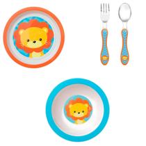 Kit Alimentação Bebê Buba Leão Prato Raso,Tigela Bowl,Talher Infantil Introdução Alimentar