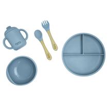 Kit Alimentação Bebê Infantil em Silicone 5 pçs Cinza Freso