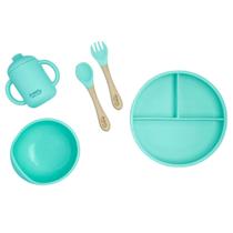 Kit Alimentação Bebê Infantil em Silicone 5 pçs Verde Freso