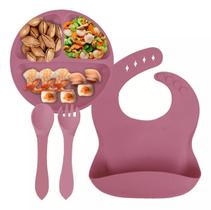 Kit Alimentação Bebê Infantil Silicone Rosa Escuro - Utilika Distribuidora