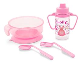 Kit Alimentação Bebê Prato Copo Antivazamento Garfo Colher Rosa