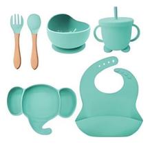 Kit Alimentação Bebê Silicone Prato Copo Pote - Verde-Claro Kit Alimentação Bebê Silicone Prato Copo Pote - Verde-Claro