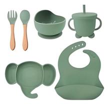Kit Alimentação Bebê Silicone Prato Copo Talher Babador Pote -