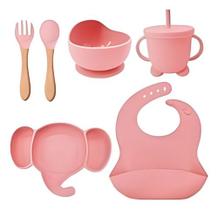 Kit Alimentação Bebê Silicone Prato Copo Talher Babador Pote