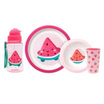 Kit Alimentação de Bebê com Garrafinha Prato Copo e Bowl de Melancia