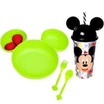 Kit Alimentação do Mickey com Prato com Divisórias e Copo com Canudo e Orelhas Kit Alimentação do Mickey com Prato com Divisórias e Copo com Canudo e Orelhas