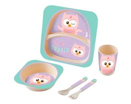 Kit alimentaçao infantil com 5 peças coruja - zoop toys
