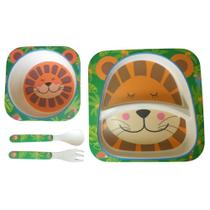 Kit alimentação infantil leãozinho com 4 peças fibra de bambu. - Multiart