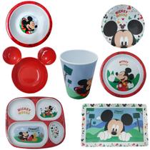 Kit Alimentação Infantil Mickey Copo Bowl Pratos em Melamina