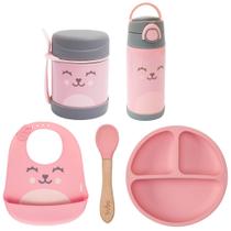 Kit Alimentação Infantil para Bebês Utensílios Rosa - Buba