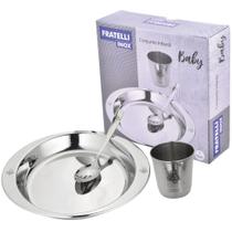 Kit alimentacao infantil Prato + colher e copo de inox 230ml - FRATELLI