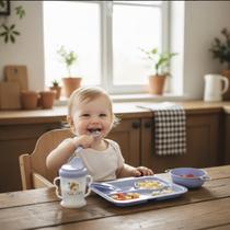 Kit Alimentação Infantil Prato Com Divisórias Para Papinha Bebê Pratinho Jogo C/ 5 Pçs Alimentação Colher Garfo Prato Garrafa E Tigela Cor Azul Kit Alimentação Infantil Prato Com Divisórias Para Papinha Bebê Pratinho Jogo C/ 5 Pçs Alimentação Colher Garfo Prato Garrafa E Tigela Cor Azul