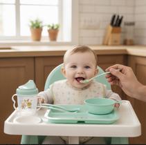 Kit Alimentação Infantil Prato Com Divisórias Para Papinha Bebê Pratinho Jogo C/ 5 Pçs Alimentação Colher Garfo Prato Garrafa E Tigela Cor Verde Kit Alimentação Infantil Prato Com Divisórias Para Papinha Bebê Pratinho Jogo C/ 5 Pçs Alimentação Colher Garfo Prato Garrafa E Tigela Cor Verde