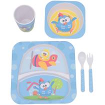 Kit Alimentação Infantil Quadrado 4 Peças Galinha Pintadinha Copo Prato Talheres Melamina EBN Kids