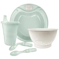 Kit Alimentação Infantil Refeição Bebê Com 5 Peças Prato Bowl Copo Com Tampa e Colher Adoleta - Adol