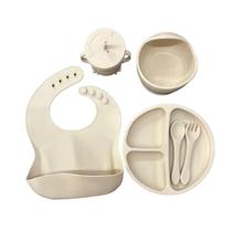 Kit Alimentação Infantil Silicone 6 Peças com Ventosa Talheres Prato Antiderrapante Bebê Papinha