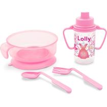 Kit Alimentação p/Bebê Prato+Talher+Copo Rosa - Lolly