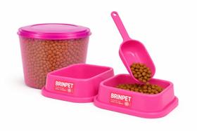 Kit Alimentação Pet Completo Pote Porta Ração + 2 Comedouros + Pá Dosadora COR:ROSA