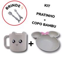 Kit Alimentação Pratinho Mickey Caneca De Bambu + Talheres Kit Alimentação Pratinho Mickey Caneca De Bambu + Talheres